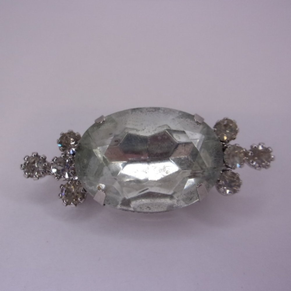 Vintage Large Faceted Rhinestone Accent Brooch Pin